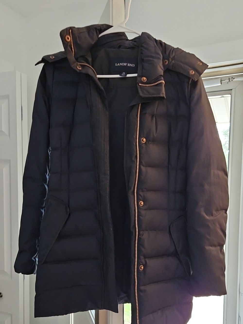 Lands' End Women's Navy Quilted Down Puffer with Hood